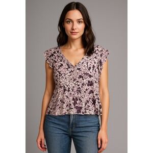 Liz‎ Claiborne Y2k Babydoll Fairycore Silk Blend Sz 6 Purple Floral Blouse